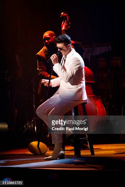 Robin Thicke performs on stage during the 25th Annual Mark Twain Prize For American Humor at The Kennedy Center on March 24, 2024 in Washington, DC.