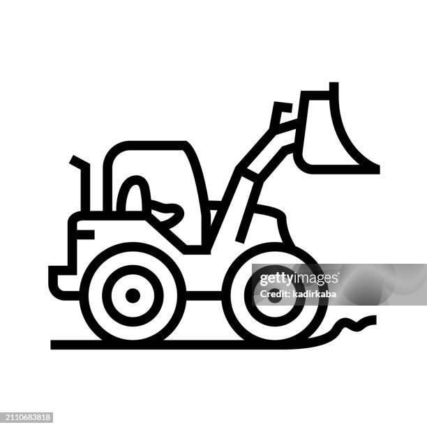 heavy machine for construction and mining, excavator line icon. - tractor loader stock illustrations