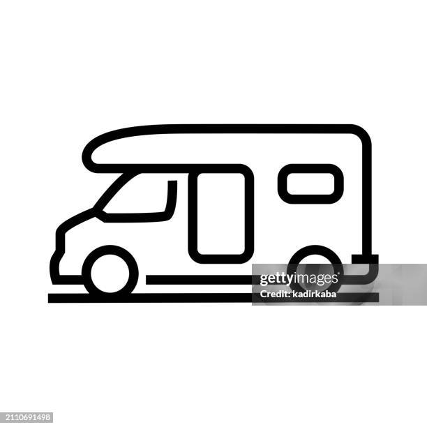 ikone der reisemobil-linie. camping, auto, auto, minivan, lkw, 4x4. - camping stock-grafiken, -clipart, -cartoons und -symbole