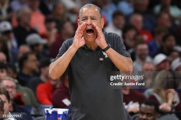 Head coach Kelvin Sampson of the Houston Cougars reacts during the first half against the Texas A&M Aggies in the second round of the NCAA Men's...