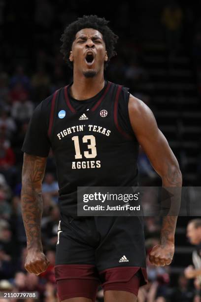 Solomon Washington of the Texas A&M Aggies reacts during the first half against the Houston Cougars in the second round of the NCAA Men's Basketball...