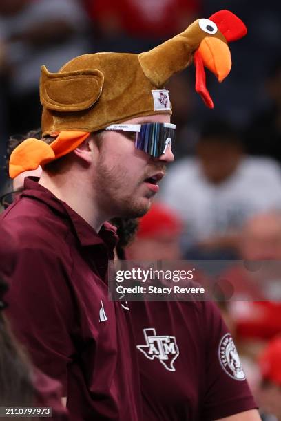Texas A&M Aggies fan looks on during the first half against the Houston Cougars in the second round of the NCAA Men's Basketball Tournament at...