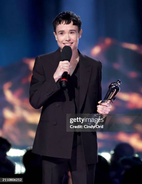 Elliot Page speaks onstage during the 2024 JUNO Awards at Scotiabank Centre on March 24, 2024 in Halifax, Nova Scotia.