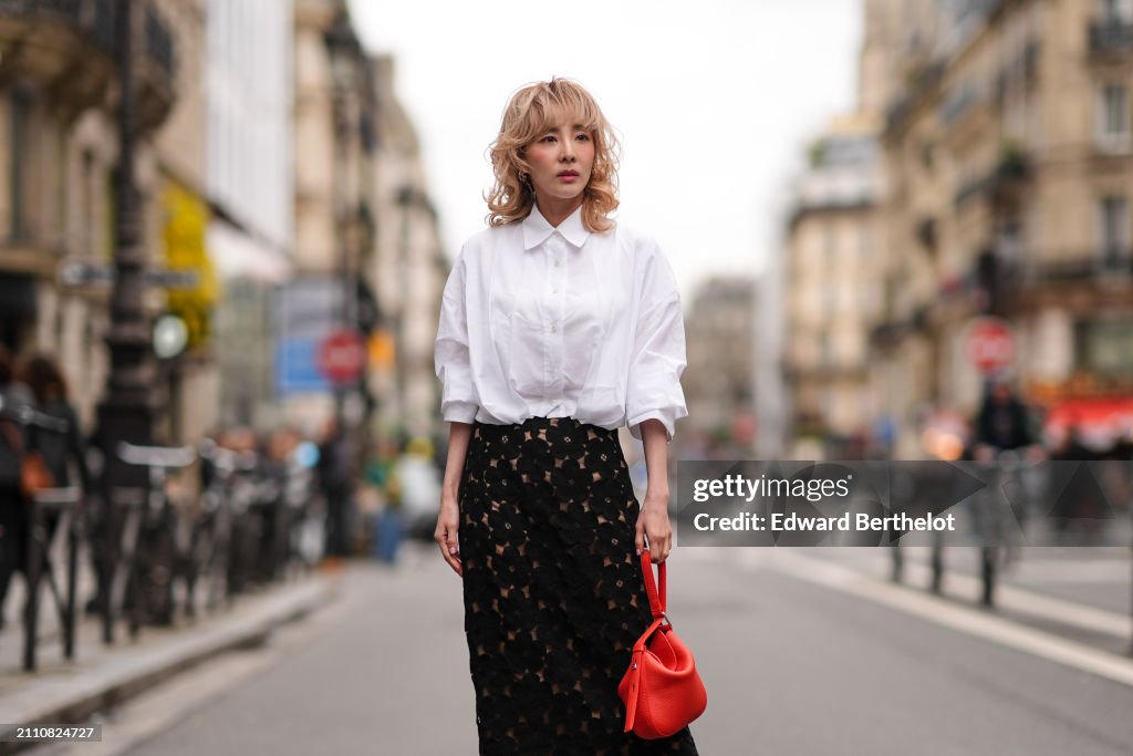 Street Style - Paris Fashion Week - Womenswear Fall/Winter 2024/2025 - Day Seven