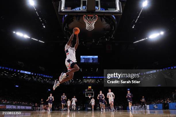 Tristen Newton of the Connecticut Huskies drives to the basket during the second half against the Northwestern Wildcats in the second round of the...