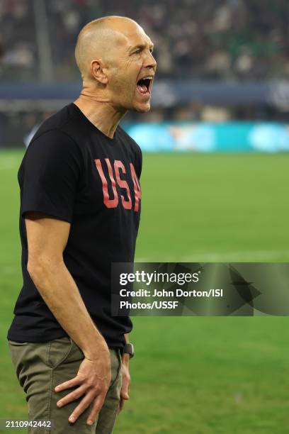 United States head coach Gregg Berhalter shouts instructions during the second half against Mexico in the Concacaf Nations League Final at AT&T...