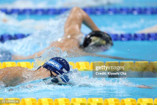 Shogo Takeda competes in the Men's 1500m Freestyle Final during day eight of the Swimming Olympic Qualifier at Tokyo Aquatics Centre on March 24,...