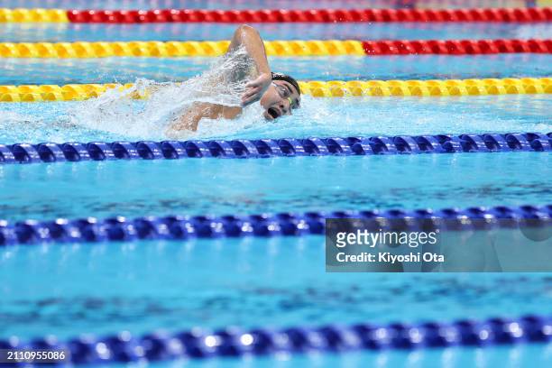 Kazushi Imafuku competes in the Men's 1500m Freestyle Final during day eight of the Swimming Olympic Qualifier at Tokyo Aquatics Centre on March 24,...