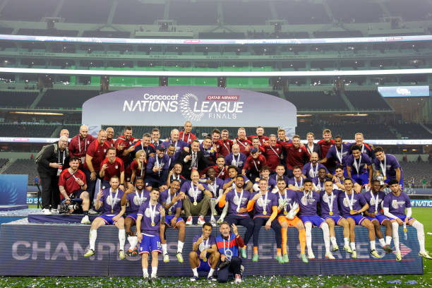 United States team pose for a photo during the Concacaf Nations League Final between Mexico and USMNT at AT&T Stadium on March 24, 2024 in Arlington,...