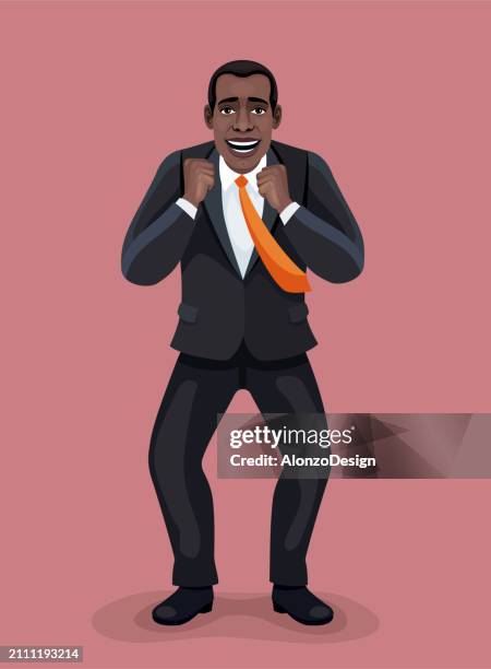 happy african american businessman. success in business. manifestation of joy. - super excited suit stock illustrations