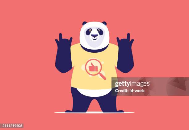 ilustrações de stock, clip art, desenhos animados e ícones de panda cheering in yellow t-shirt - pedir atenção