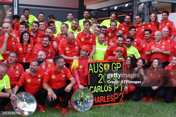 Team Ferrari celebration with race winner Carlos Sainz of Spain driving the Ferrari SF-24 and Charles Leclerc of Monaco driving the Ferrari SF-24...