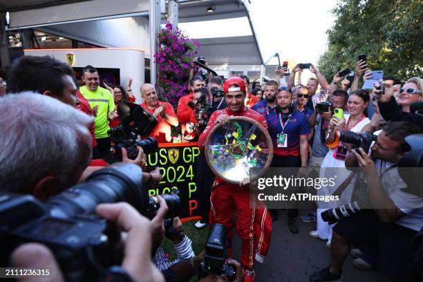 Team Ferrari celebration with race winner (Carlos Sainz of Spain driving the Ferrari SF-24 during the F1 Grand Prix of Australia at Albert Park...