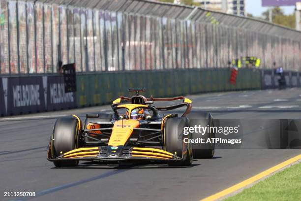 Oscar Piastri of Australia driving the McLaren F1 Team MCL60 on track duirng the F1 Grand Prix of Australia at Albert Park Circuit on March 24, 2024...