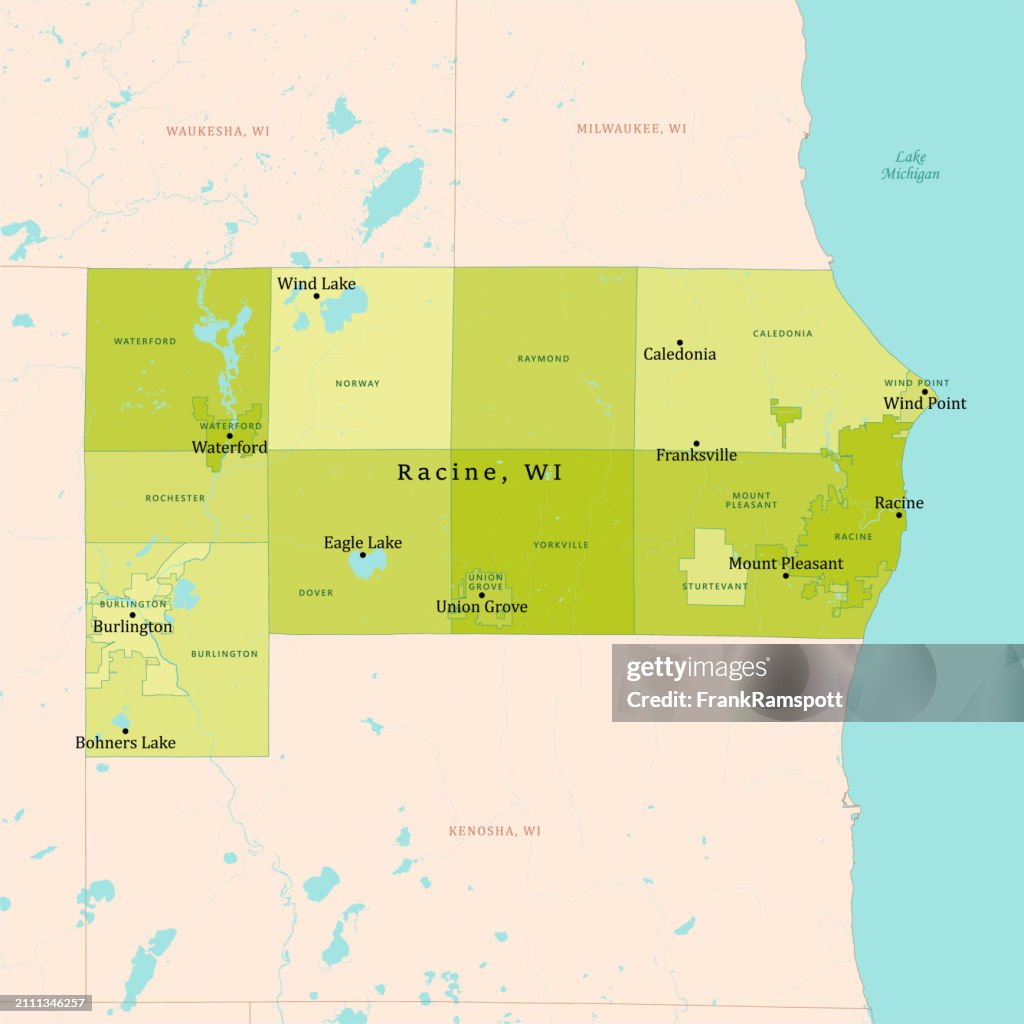 WI Racine County Vector Map Green