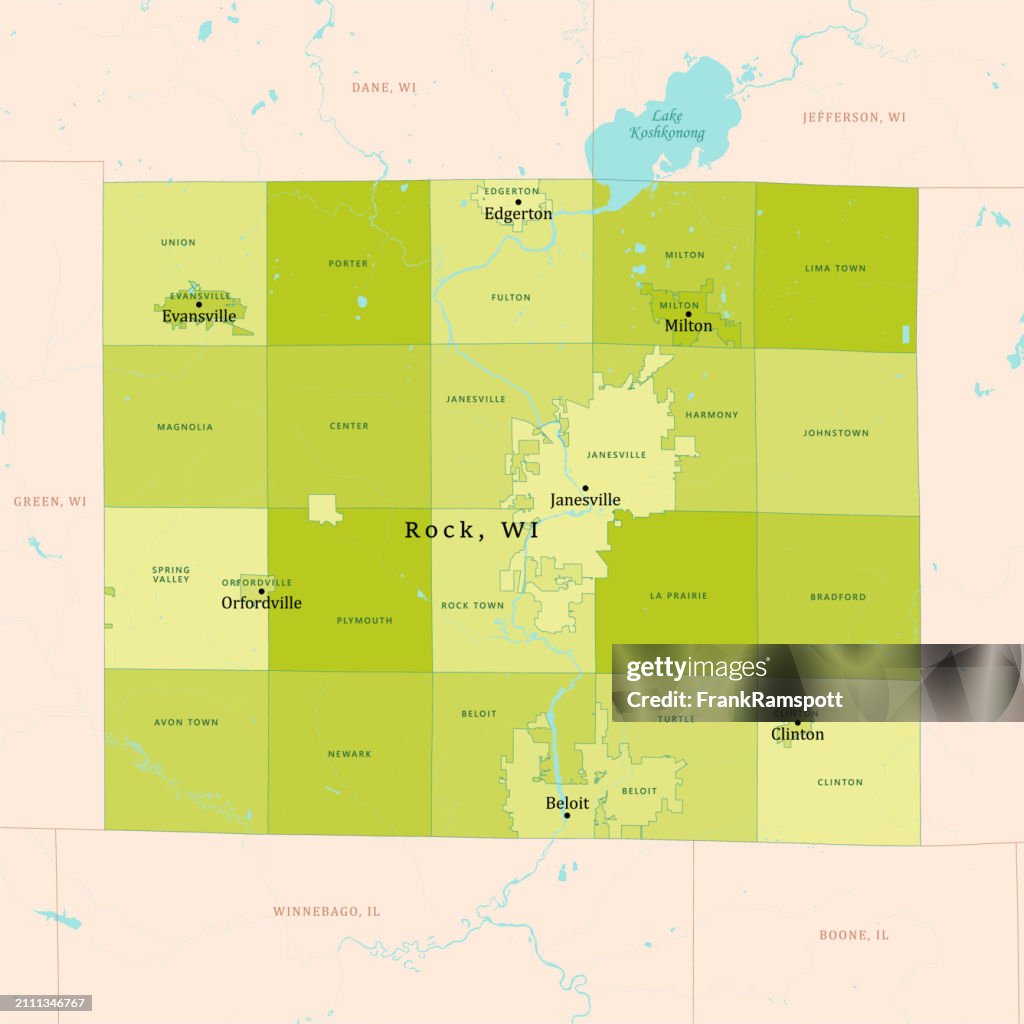 WI Rock County Vector Map Green