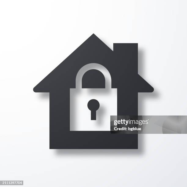 home security - house with padlock. icon with shadow on white background - electronic security systems stock illustrations