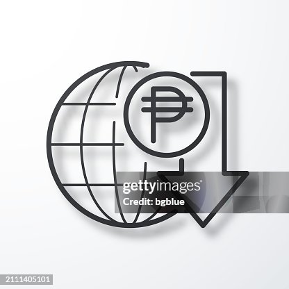Peso rate decrease. Line icon with shadow on white background Peso rate decrease. Line icon with shadow on white background