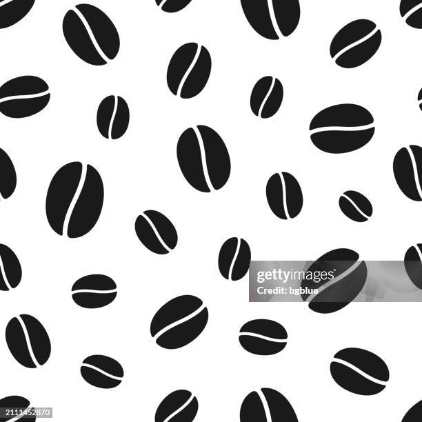 coffee bean. seamless pattern. icons on white background - roasted coffee bean stock illustrations