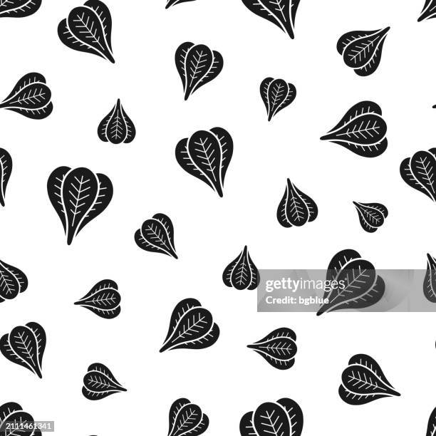 spinach. seamless pattern. icons on white background - spinach stock illustrations