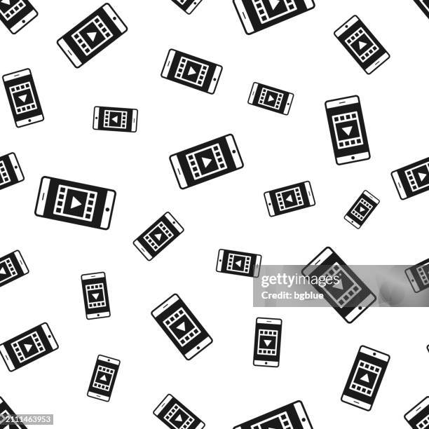 stockillustraties, clipart, cartoons en iconen met watch video on smartphone. seamless pattern. icons on white background - netflix