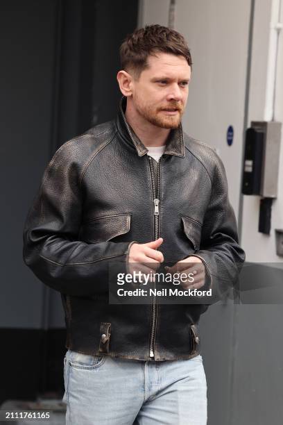 Jack O'Connell leaving Heart Breakfast Radio Studios whilst promoting new Amy Winehouse biopic 'Back to Black' on March 25, 2024 in London, England.