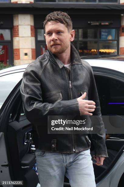 Jack O'Connell arriving at Heart Breakfast Radio Studios whilst promoting new Amy Winehouse biopic 'Back to Black' on March 25, 2024 in London,...