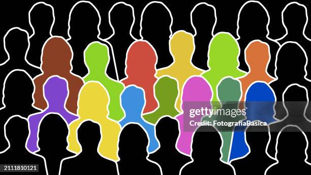 multi colored men and women - same person different poses stock illustrations