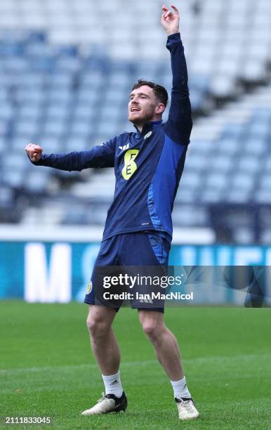 Scotland captain Andy Robertson is seen during a Scotland training session at Lesser Hampden on March 25, 2024 in Glasgow, Scotland.