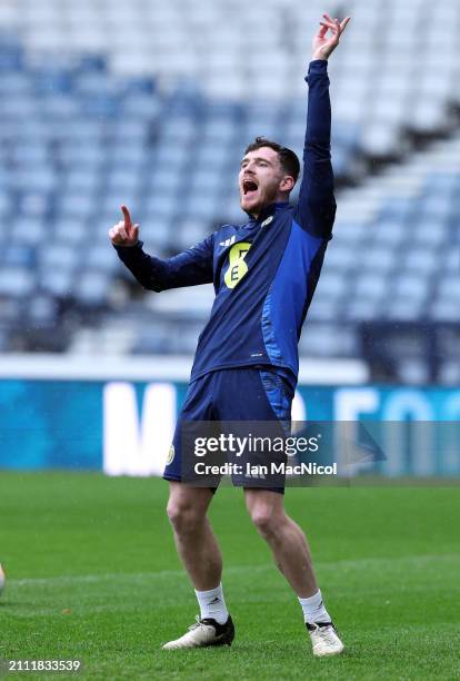 Scotland captain Andy Robertson is seen during a Scotland training session at Lesser Hampden on March 25, 2024 in Glasgow, Scotland.