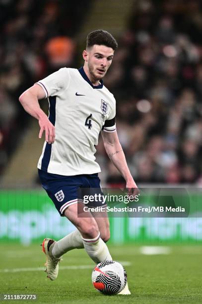 Decland Rice of England during the international friendly match between England and Brazil at Wembley Stadium on March 23, 2024 in London, England.