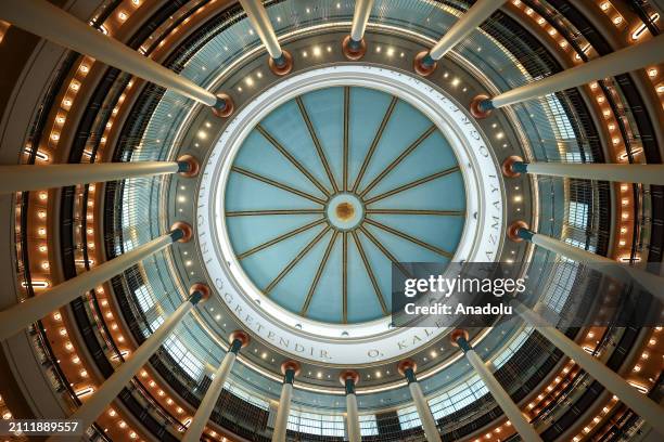 An interior view of the dome of the Presidential National Library in Ankara, Turkiye on March 19, 2024. Every year, the week starting on the last...