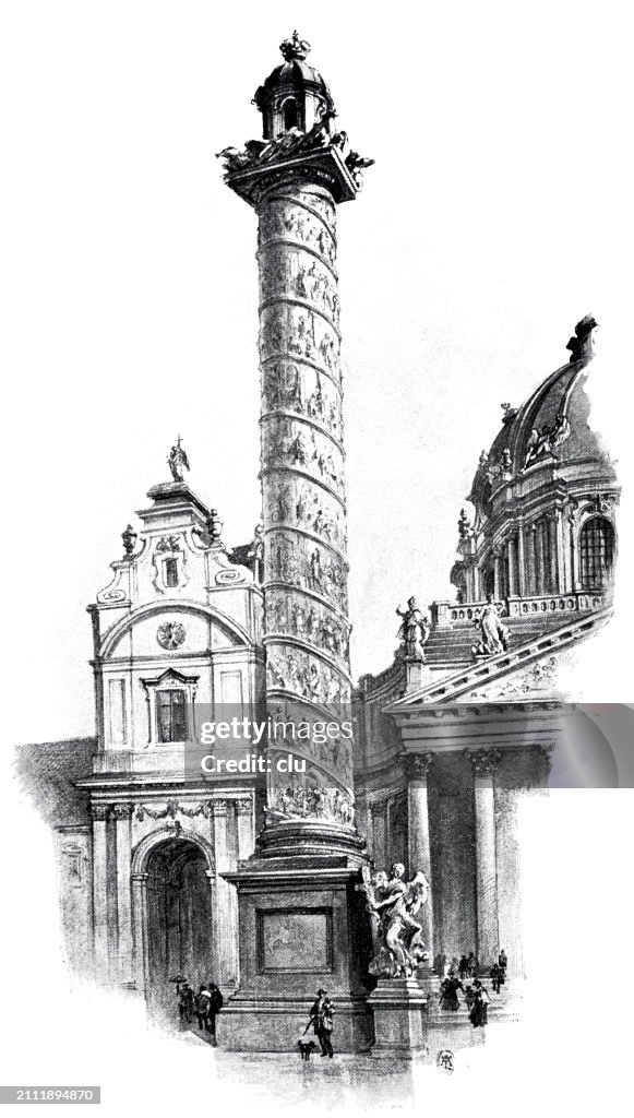 Right-sided minaret in front of the Karlskirche