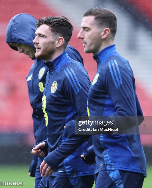 Scotland captain Andy Robertson is seen during a Scotland training session at Lesser Hampden on March 25, 2024 in Glasgow, Scotland.