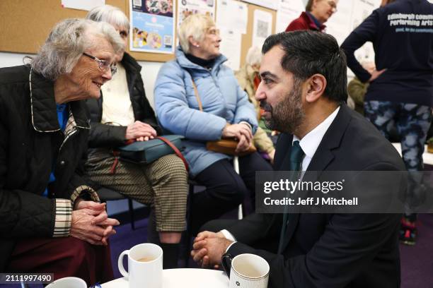 First Minister Humza Yousaf meets staff volunteers and participants during a visit to DN Studios on March 25, 2024 in Edinburgh, Scotland. The First...