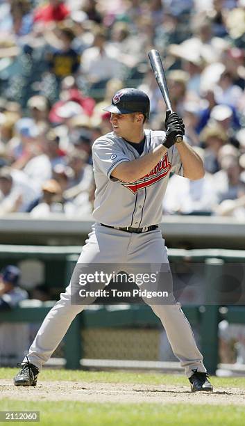 First baseman Ben Broussard of the Cleveland Indians readies for the pitch during the American League game against the Detroit Tigers at Comerica...