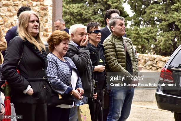 Jose Manuel Parada, Chema Marin and Carlos Canovas, Silvia Tortosa's ex-husband, during the burial of the actress, on March 25 in Barcelona, Spain.