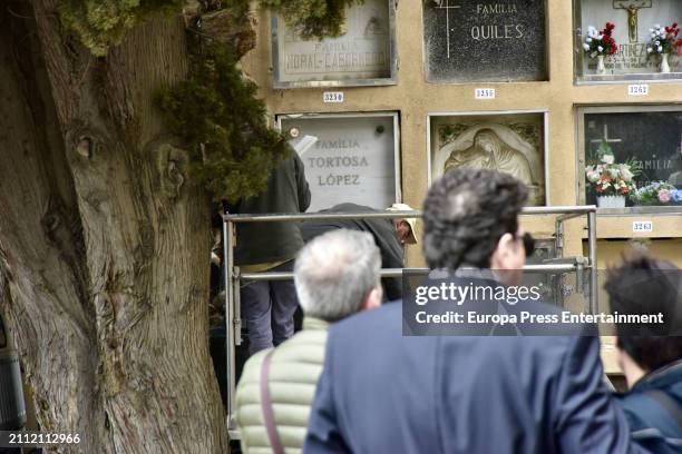 Chema Marin and Carlos Canovas, Silvia Tortosa's ex-husband, during the burial of the actress, on March 25 in Barcelona, Spain.