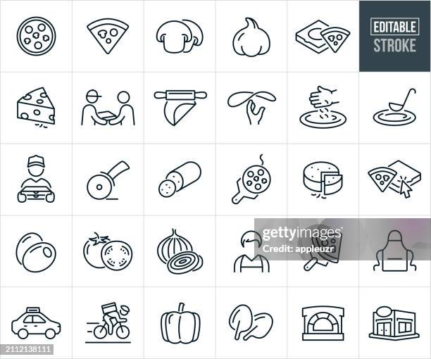 pizza thin line icons - editable stroke - italian food delivery stock illustrations
