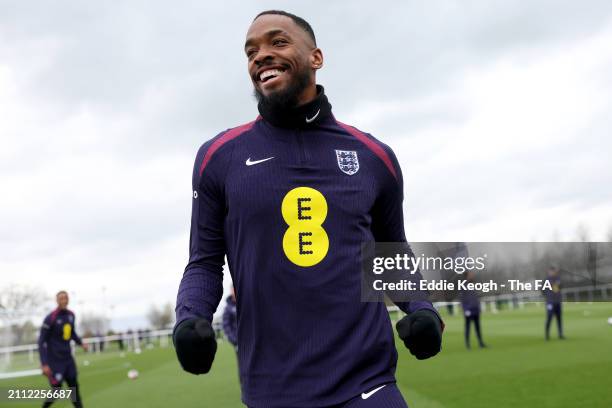 Ivan Toney of England reacts during a training session at Tottenham Hotspur Training Centre on March 25, 2024 in Enfield, England.