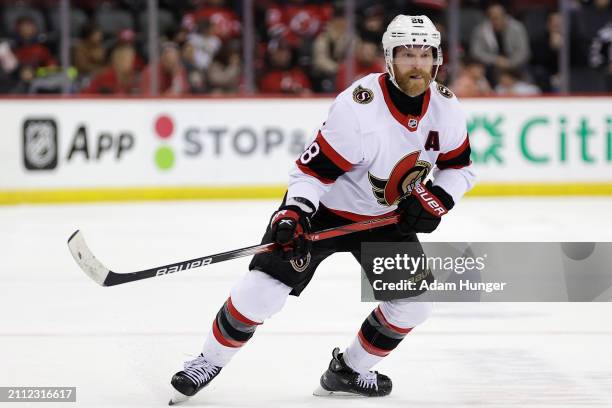 Claude Giroux of the Ottawa Senators in action against the New Jersey Devils during the third period at the Prudential Center on March 23, 2024 in...