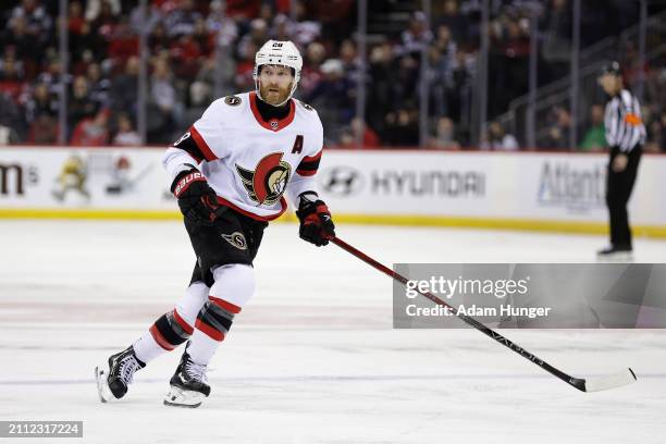 Claude Giroux of the Ottawa Senators in action against the New Jersey Devils during the first period at the Prudential Center on March 23, 2024 in...