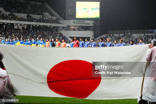 Japan team starts line up of during the U-23 international friendly match between Japan and Ukraine at Mikuni World Stadium Kitakyushu on March 25,...