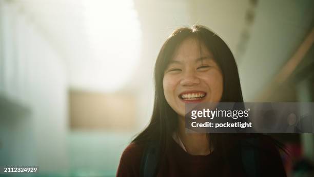 portrait of asian teenage girl. - cute college girl stock pictures, royalty-free photos & images