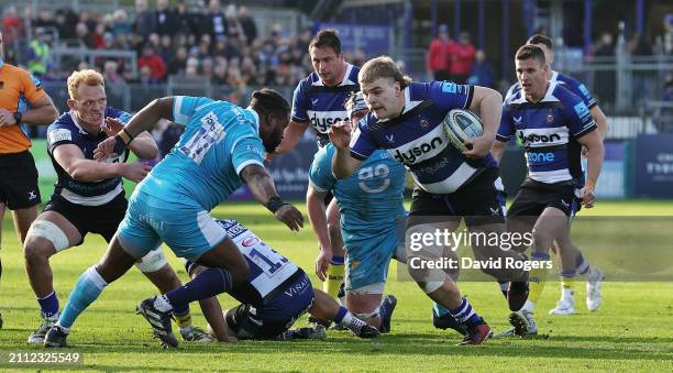 Archie Griffin of Bath breaks with the ball during the Gallagher Premiership Rugby match between Bath Rugby and Sale Sharks at the Recreation Ground...