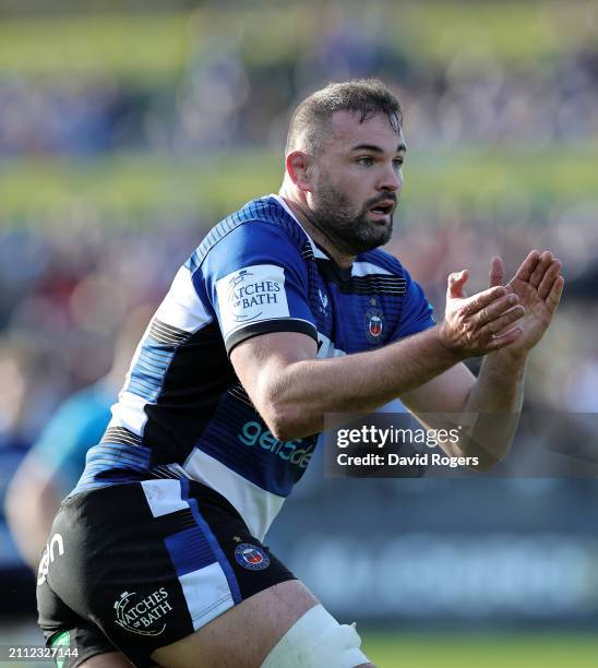 Elliott Stooke of Bath looks on during the Gallagher Premiership Rugby match between Bath Rugby and Sale Sharks at the Recreation Ground on March 24,...