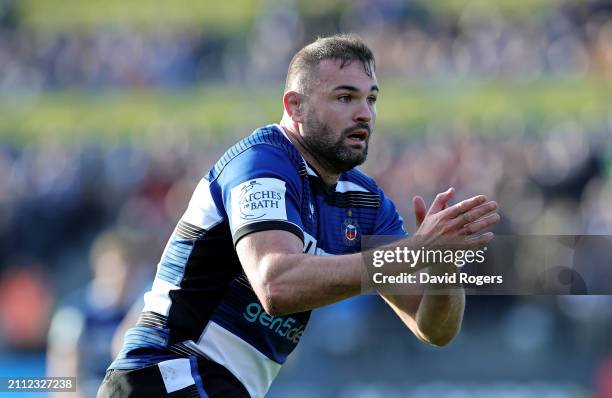 Elliott Stooke of Bath looks on during the Gallagher Premiership Rugby match between Bath Rugby and Sale Sharks at the Recreation Ground on March 24,...