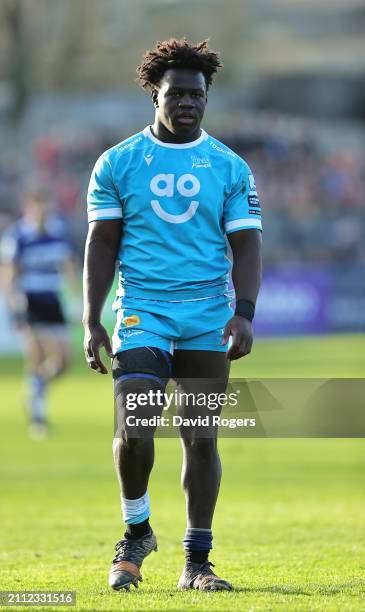 Asher Opoku-Fordjour of Sale Sharks looks on during the Gallagher Premiership Rugby match between Bath Rugby and Sale Sharks at the Recreation Ground...