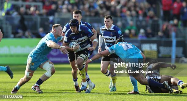 Quinn Roux of Bath charges upfield during the Gallagher Premiership Rugby match between Bath Rugby and Sale Sharks at the Recreation Ground on March...