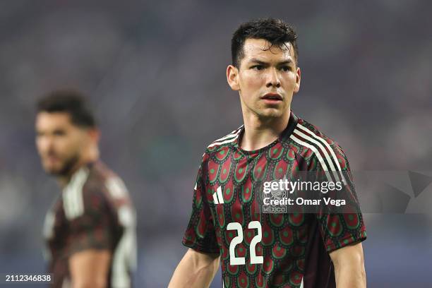 Hirving Lozano of Mexico looks on during Final - Concacaf Nations League match between Mexico and United States at AT&T Stadium on March 24, 2024 in...